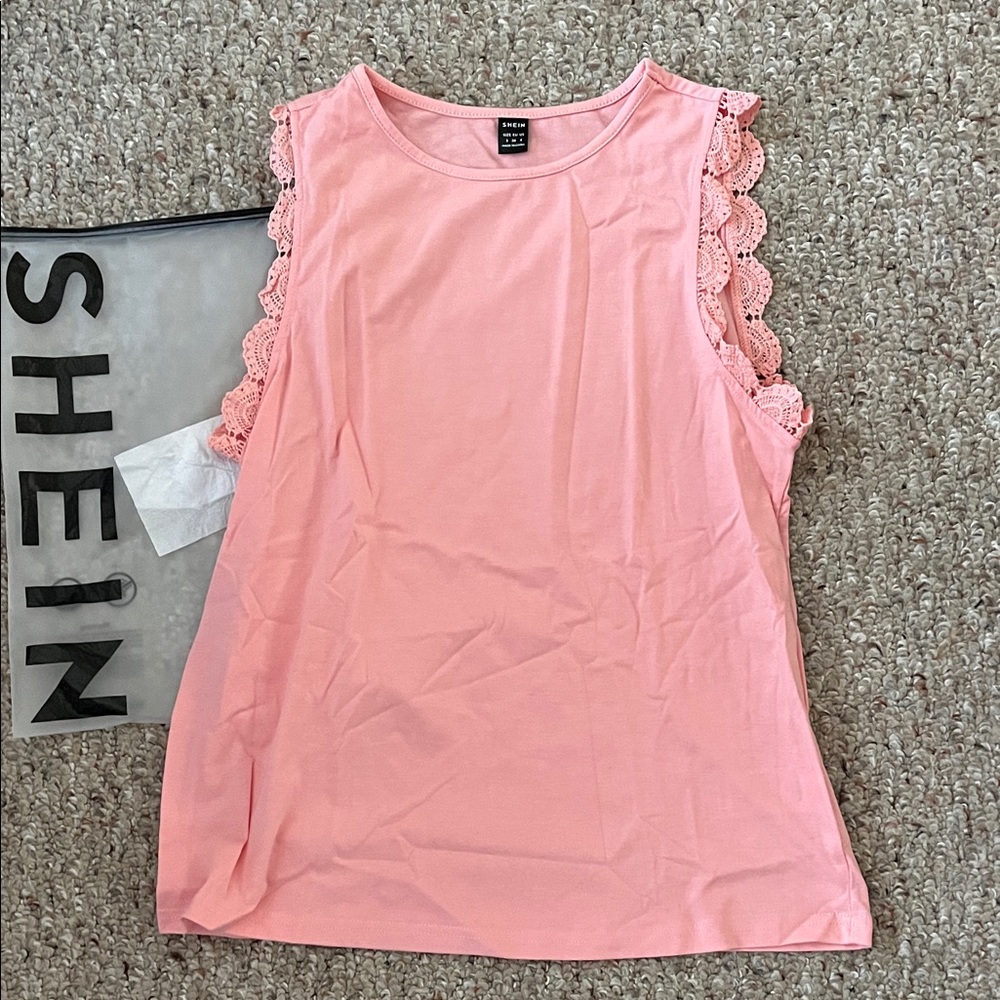 SHEIN Coral Lace Accent Tank Top